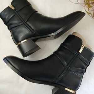 Calvin Klein Black Heeled Boots with Gold Accents NEW NWT Womens Sz 8M